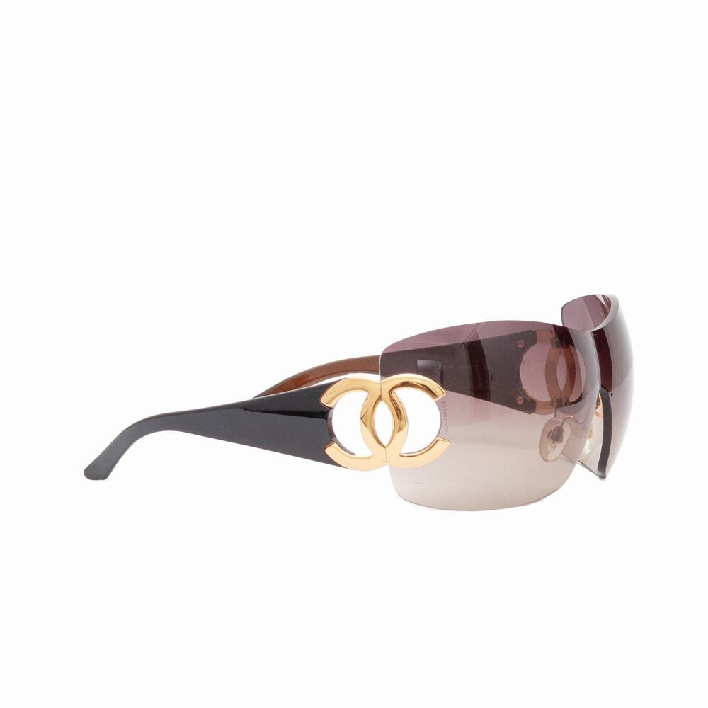 CHANEL Y2K 4124 Gold CC Logo Rimless Shield Sunglasses Brown Gradient c.125/13
